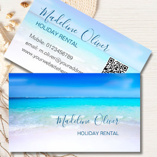 Carte De Visite QR Code Ocean Beach Location de vacances Bleu élég