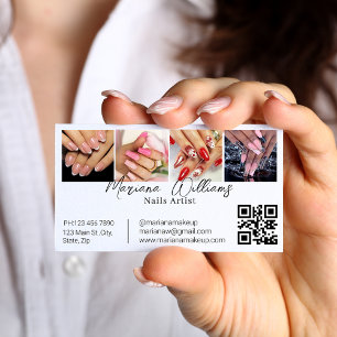 Carte De Visite qr code ongles artiste 4 photos collage minimalist