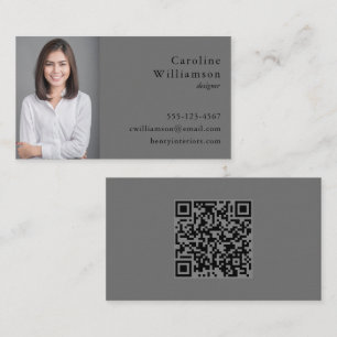 Carte De Visite QR Code Photo Professionnel Minimaliste Gris Foncé