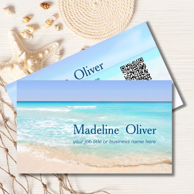 Carte De Visite QR Code Plage côtière Scène Voyage élégant (Créateur téléchargé)