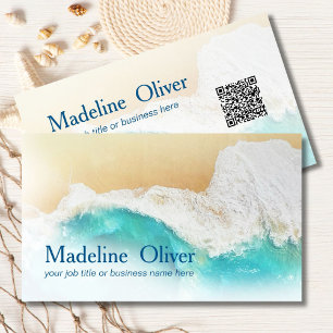 Carte De Visite QR Code Plage océanique côtière Aquarelle moderne