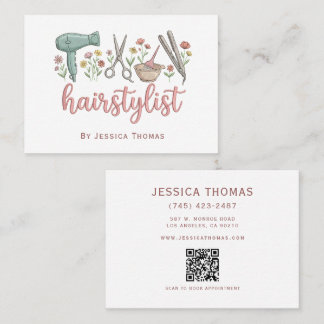 Carte de visite QR Code pour coiffeuse aux motifs 