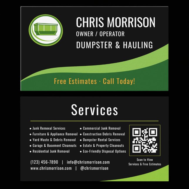 Carte de visite QR Code pour location de bennes et (Créateur téléchargé)