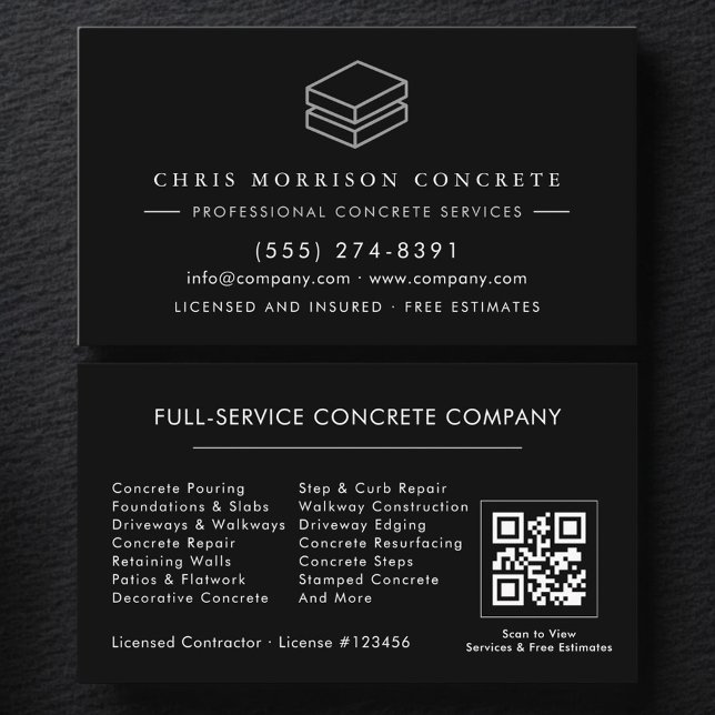 Carte De Visite QR Code Professional Concrete Cement Contractor (Créateur téléchargé)