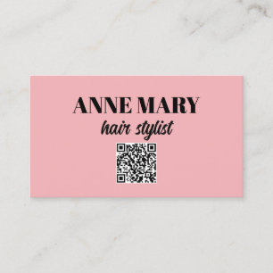 Carte De Visite QR Code Professional Moderne Rose Coiffeur noir