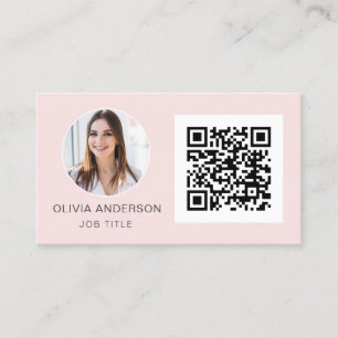 Carte De Visite QR Code Professional Photo Blush Rose Rose Gold Bu