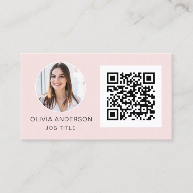 Carte De Visite QR Code Professional Photo Blush Rose Rose Gold Bu (Devant)