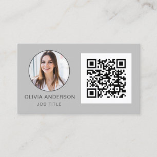 Carte De Visite QR Code Professional Photo Silver Grey