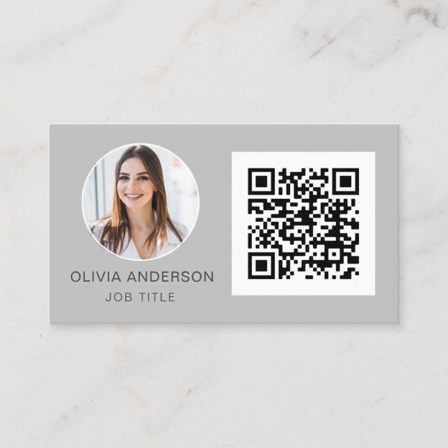 Carte De Visite QR Code Professional Photo Silver Grey Business Ca (Devant)