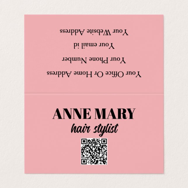 Carte De Visite QR Code Professional Rose Coiffeur noir moderne (Extérieur déplié)