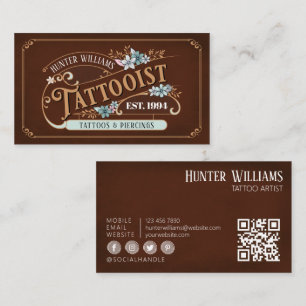 Carte De Visite QR Code Professional Vintage tatoueur Brown