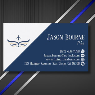 Carte De Visite QR Code Professionnel Aviation Bleu Marine Blanc