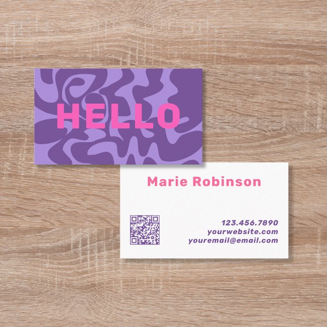 Carte De Visite QR Code Purple Pink Retro Squiggles (Créateur téléchargé)