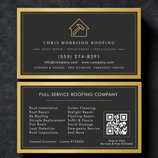 Carte De Visite QR Code Roofing Construction Services  (Créateur téléchargé)