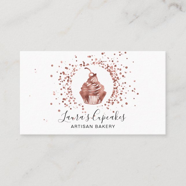 Carte De Visite QR Code Rose Gold Cupcake boulangerie Chef Cake (Devant)