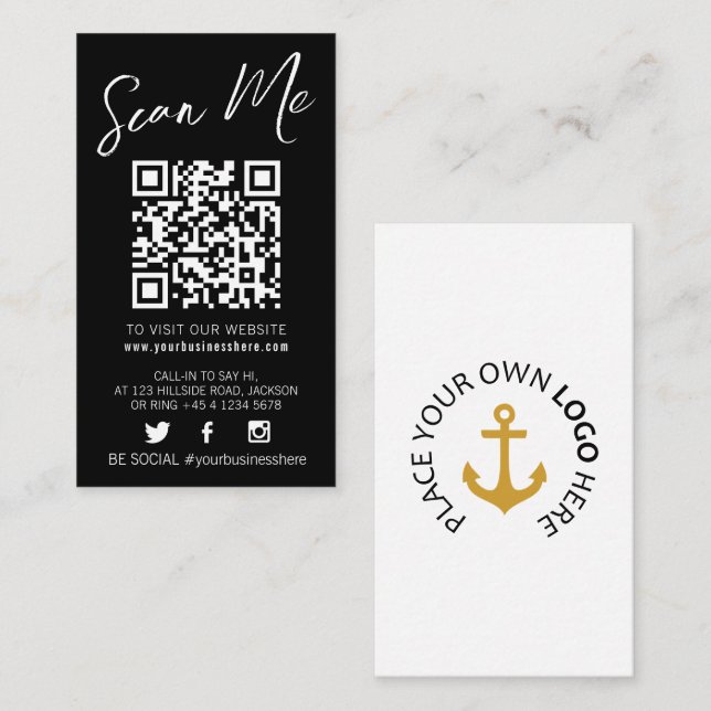 Carte De Visite Qr code scan noir monotone simple logo social (Devant / Derrière)