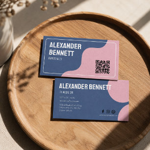 Carte de visite QR code scannable bleu et rose Sim