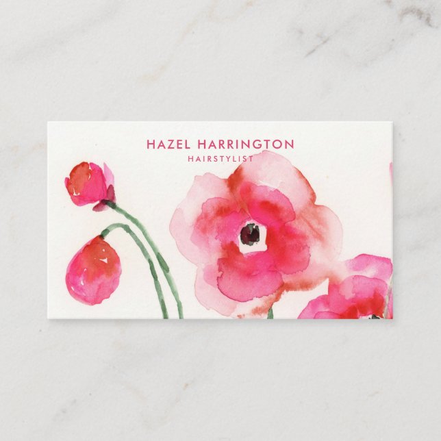 Carte De Visite QR Code scannable Cute rose Aquarelle Fleurs (Devant)