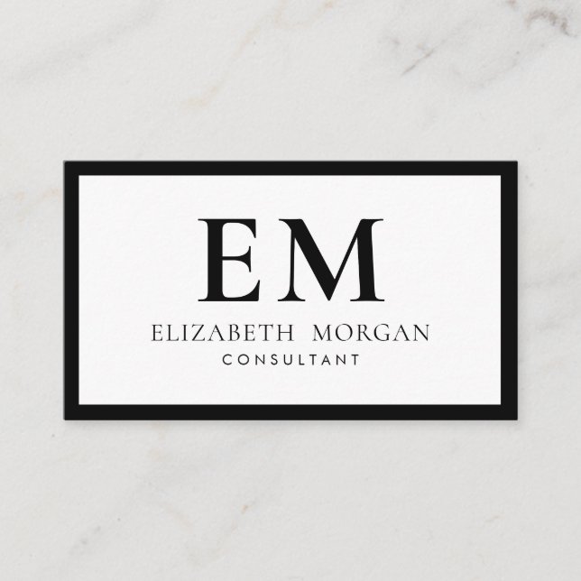 Carte De Visite QR Code Simple moderne Noir Blanc Monogramme (Devant)