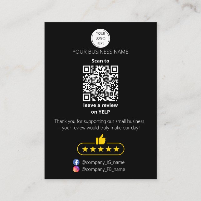 Carte De Visite QR code small business review GOOGLE and YELP  (Devant)