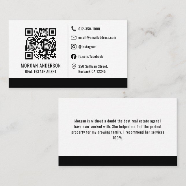 Carte De Visite QR Code Social Media Icons Immobilier (Devant / Derrière)