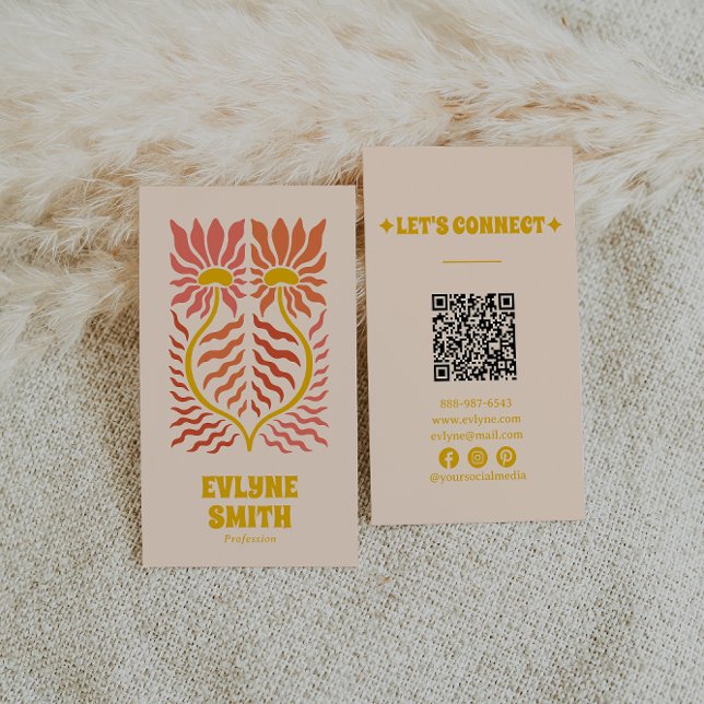 Carte De Visite QR Code Super jaune en terre cuite Boho (Créateur téléchargé)