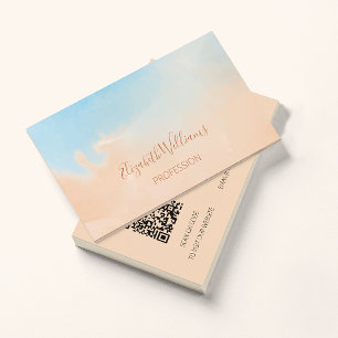 Carte De Visite QR Code Terracotta Blue Watercolor Arrière - plan