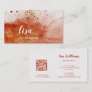 Carte De Visite QR Code Terracotta Gold Aquarelle Arrière - plan B