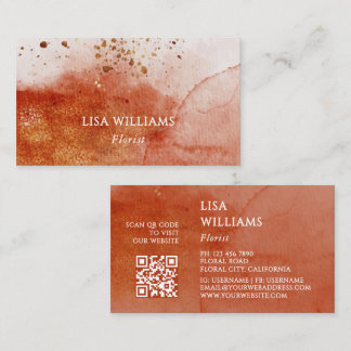 Carte De Visite QR Code Terracotta Gold Watercolor Background