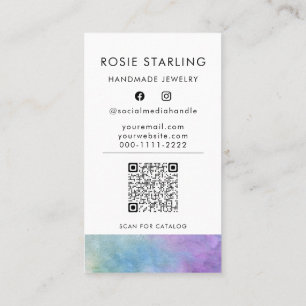 Carte De Visite QR Code Watercolor Professional Bijoux Vertical