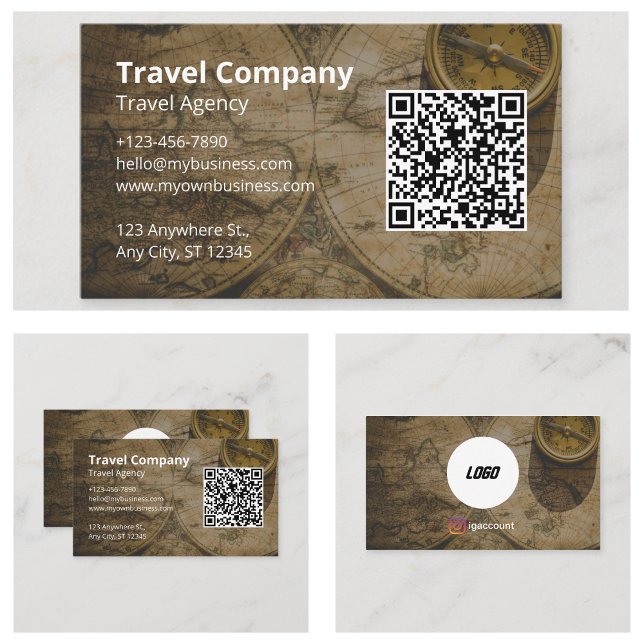 Carte De Visite QR Code Website Agence de voyage (QR Code Website Travel Agency Business Cards)