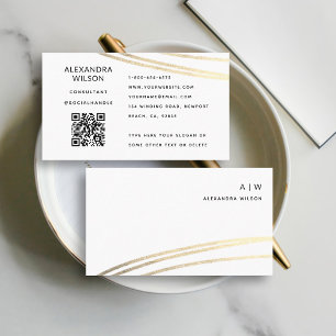 Carte De Visite QR Code White Gold Signature Simple Professional