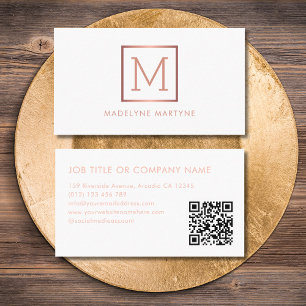 Carte De Visite QR Code White Rose Or Monogramme Élégant