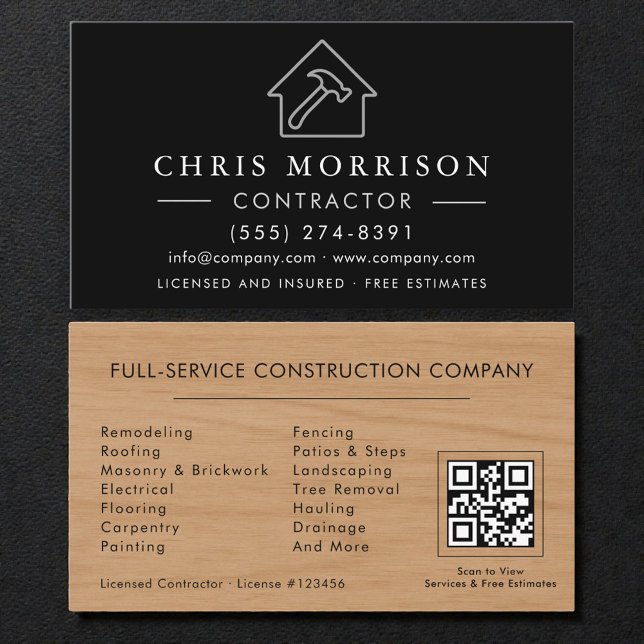 Carte De Visite QR Code Wood Building Contractor (Créateur téléchargé)