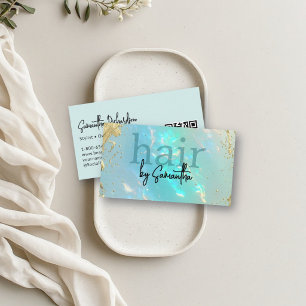 Carte De Visite QR de styliste capillaire en agate aqua iridescent
