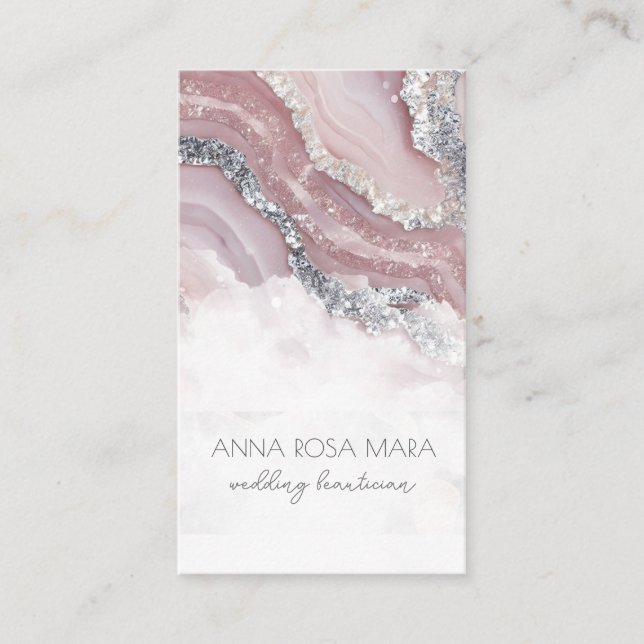 Carte De Visite *~* QR Luxe Agate PINK Parties scintillant en arge (Devant)