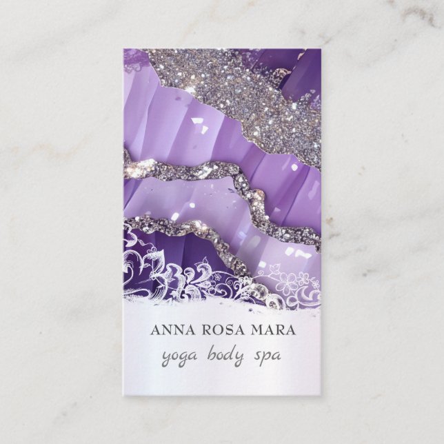 Carte De Visite *~* QR Luxe Agate Purple Lavender Parties scintill (Devant)