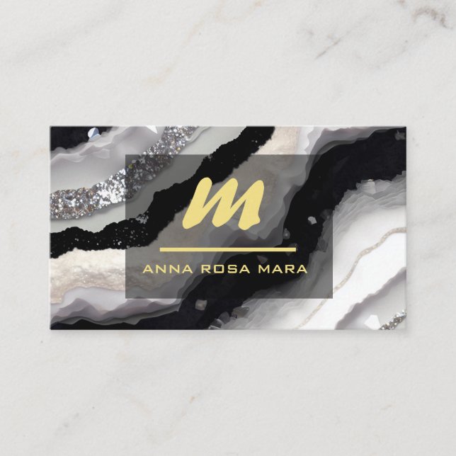 Carte De Visite *~* QR Noir AP66 Parties scintillant or blanc Mono (Devant)