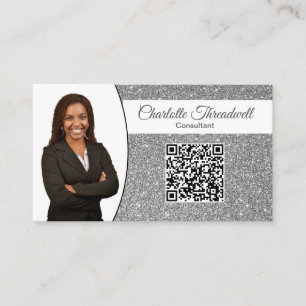 Carte De Visite QR personnalisé avec paillettes argentées professi