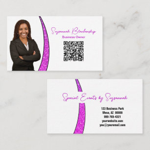 Carte De Visite QR Photo en Faux Strass Rose Professionnel