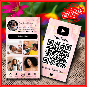 Carte de visite QR pour influenceur YouTube Pink M