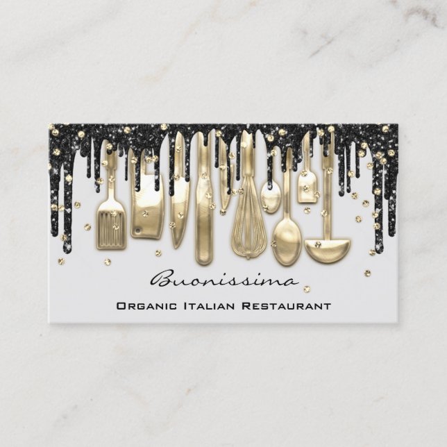 Carte De Visite QRCode Chef Déchets de cuisine Logo Couteau Gold G (Devant)