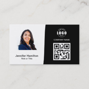 Carte De Visite QRCode personnalisé professionnel Photo Noir & Bla