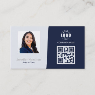 Carte De Visite QRCode professionnel photo bleu foncé gris