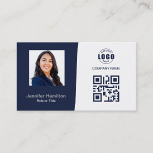 Carte De Visite QRCode professionnel photo bleu foncé gris