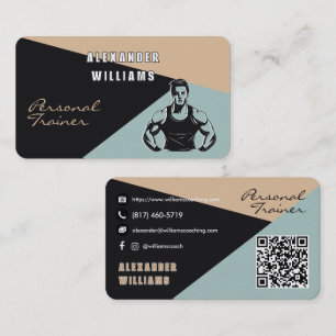 Carte De Visite QRcode tendance Charbon Sable Sarcelle Entraîneur