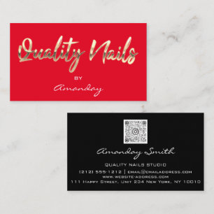 Carte De Visite Qualité Nails QR Code Logo Black Red Gold