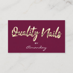 Carte De Visite Qualité Nails Script QR Code Logo Rose Marsala