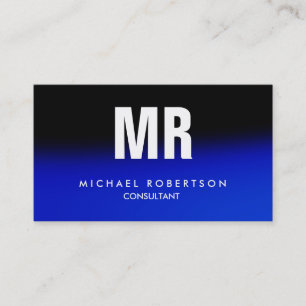 Carte De Visite Qualité Noir Minuit Bleu Monogramme Unique