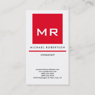 Carte De Visite Qualité Rouge Blanc Monogramme Élégant Unique Mode
